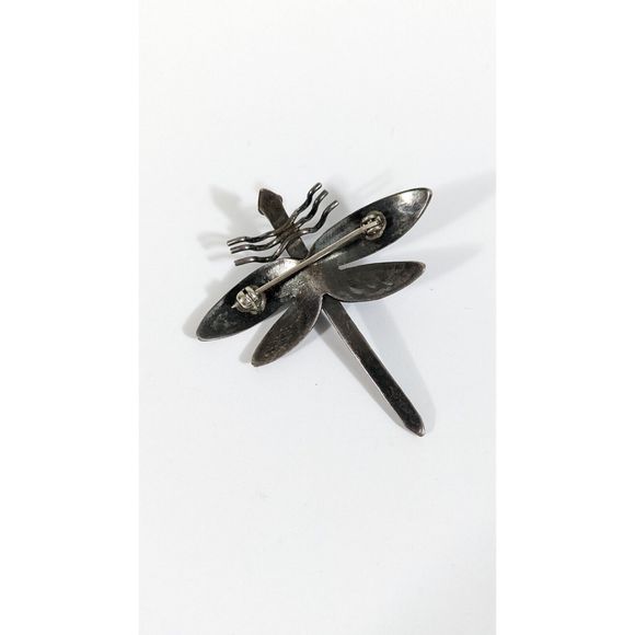 Turquoise Dragonfly Shaped Insect Sterling Silver Brooch Southwestern Pin - Picture 4 of 11